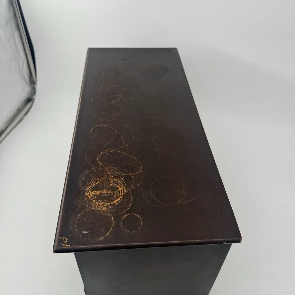 Vintage Japanese Wood‎ Jewelry Box Chest 9 Drawer MCM Teal Velvet Lined Japan